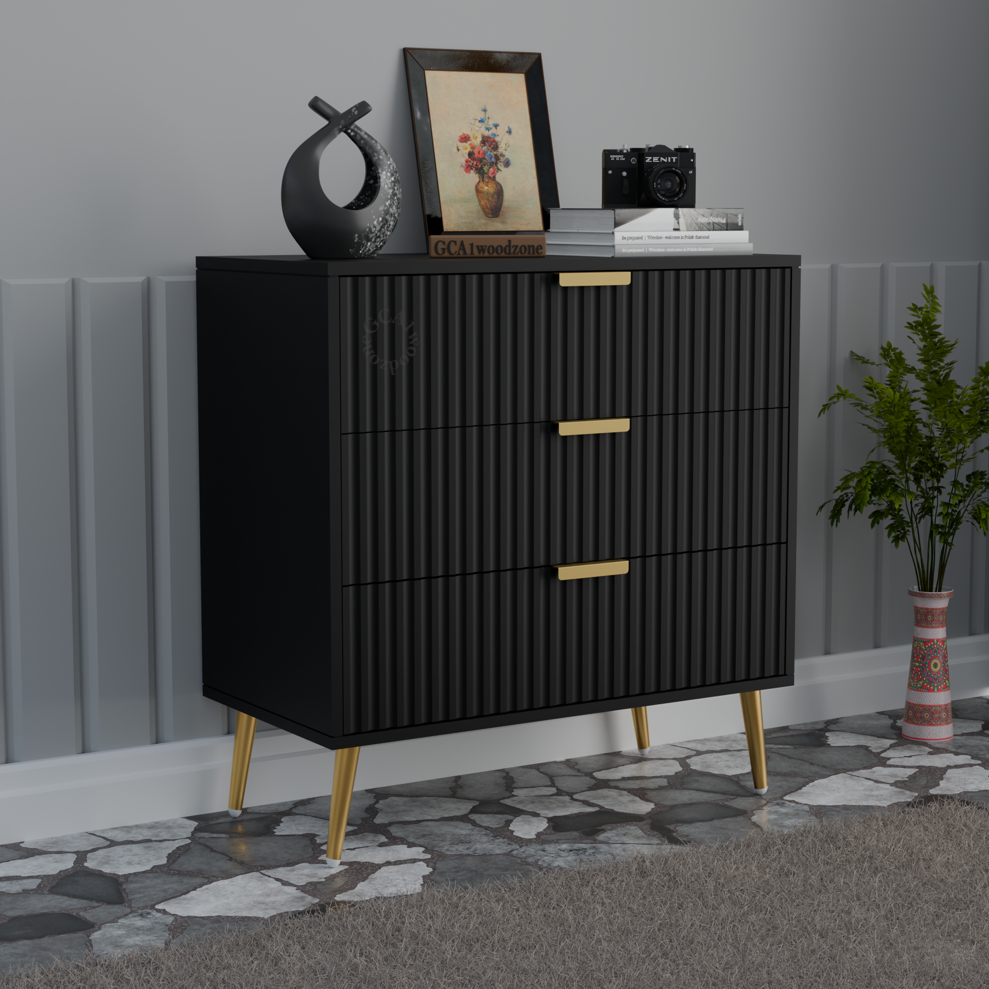 Softloom  3 Drawer Chestor -black | 5 Years Warranty