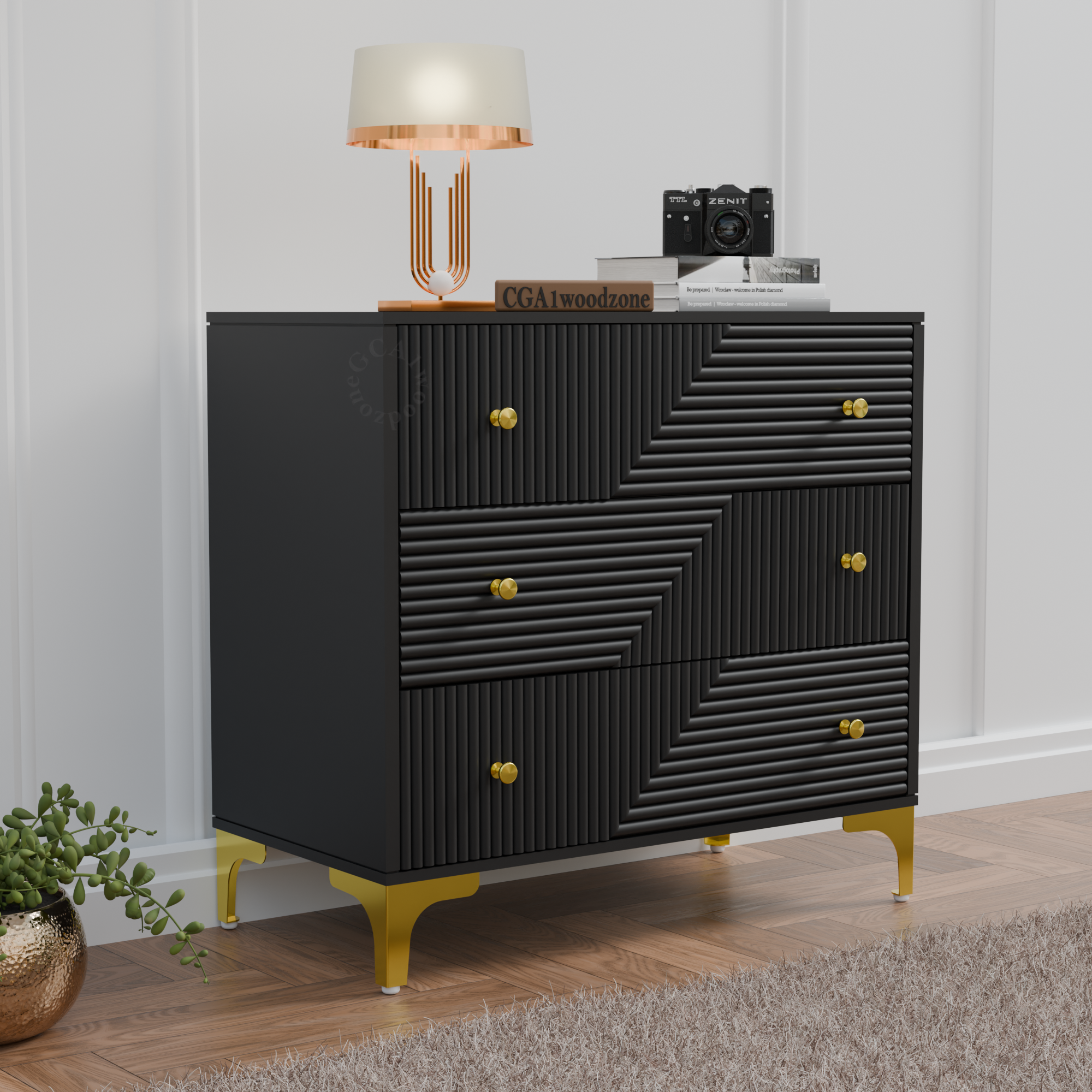 Softloom 3 drawer chestor-black | 5 Years Warranty