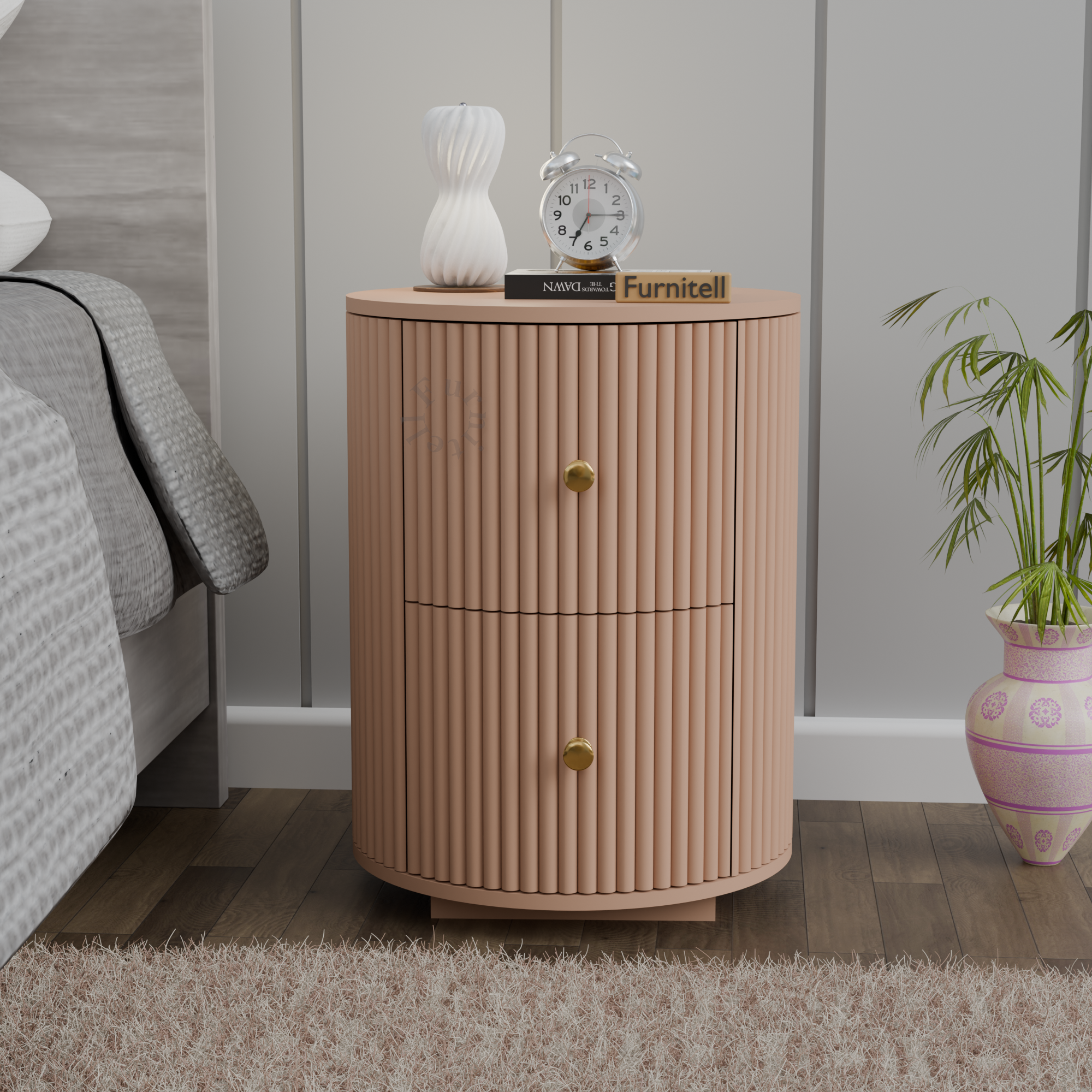 Softloom BED SIDE TABEL,TWO SPACIOUS DRAWER-BEIGE Softloom