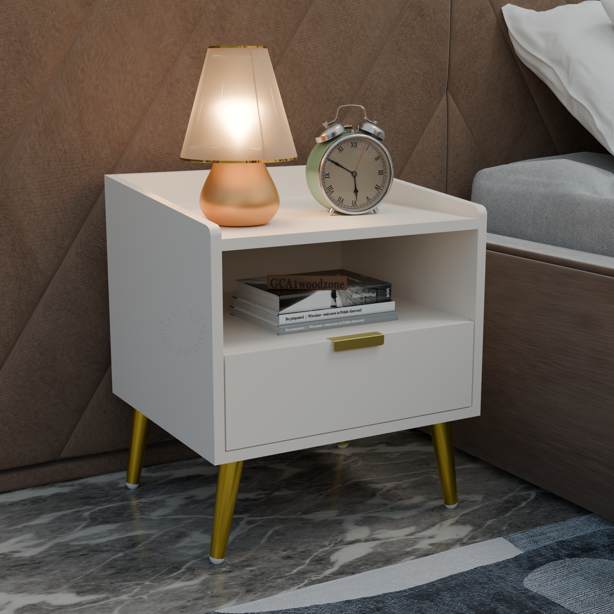 Softloom BED SIDE TABLE-WHITE Softloom