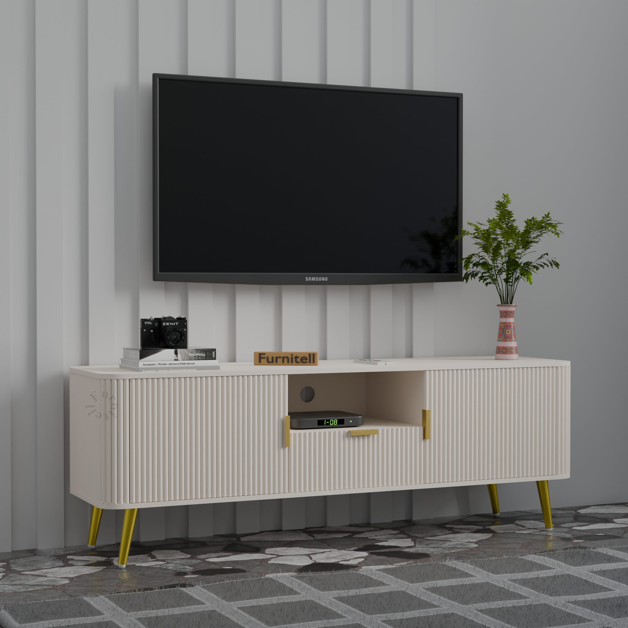 Softloom | Linear Fluted Mid-Century TV Console | 5 Years Warranty