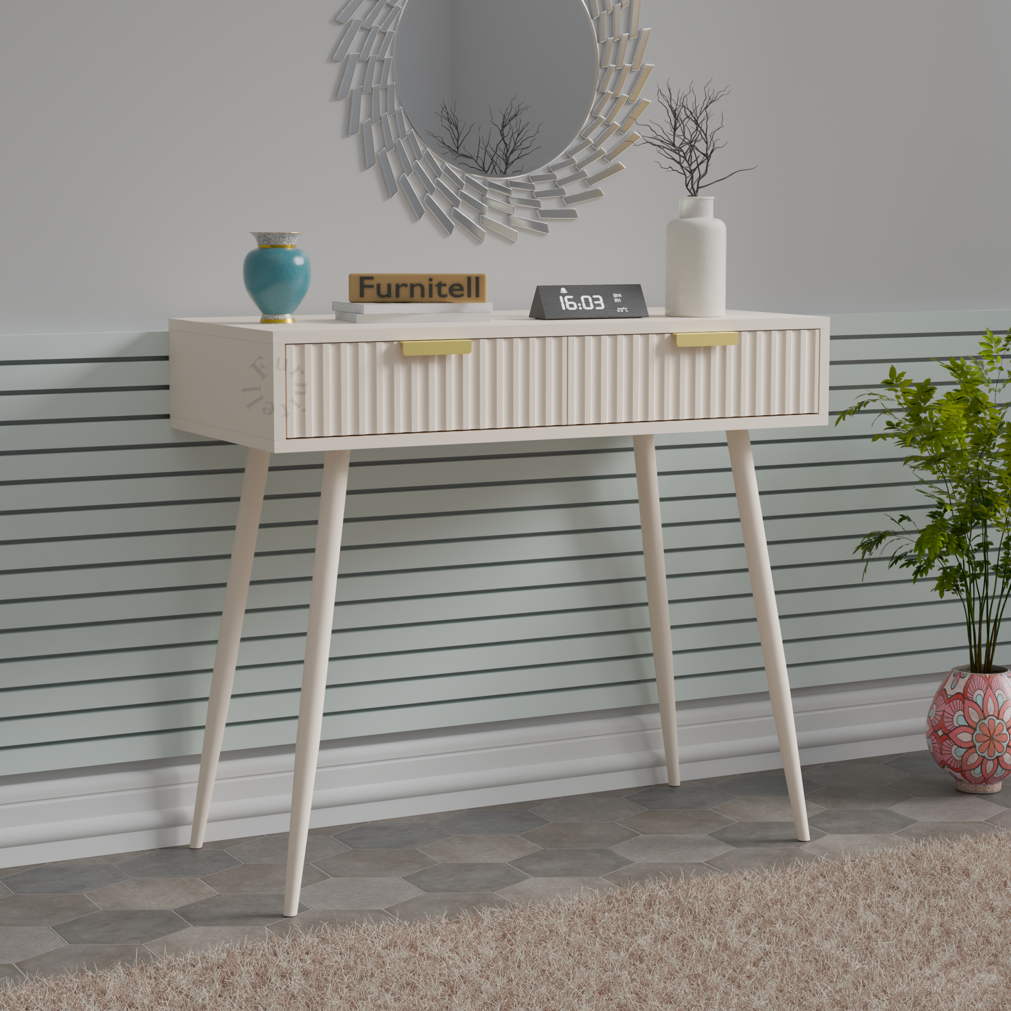 Softloom Modern Fluted Console Table with Drawer | 5 Year Warranty