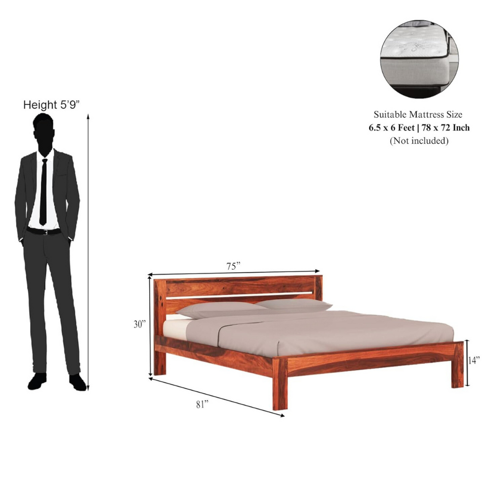 Premium Wooden King size Bed Without Storage For Bedroom- 3 Years Warranty
