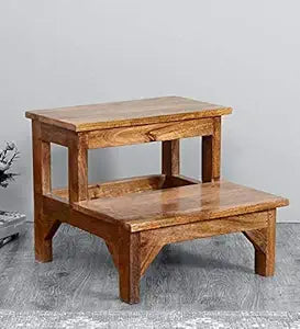 Solid Sheesham Wood 2-Step Stool for Kitchen