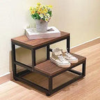 Sheesham Wood & Metal 2-Step Stool for Kitchen