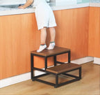 Sheesham Wood & Metal 2-Step Stool for Kitchen