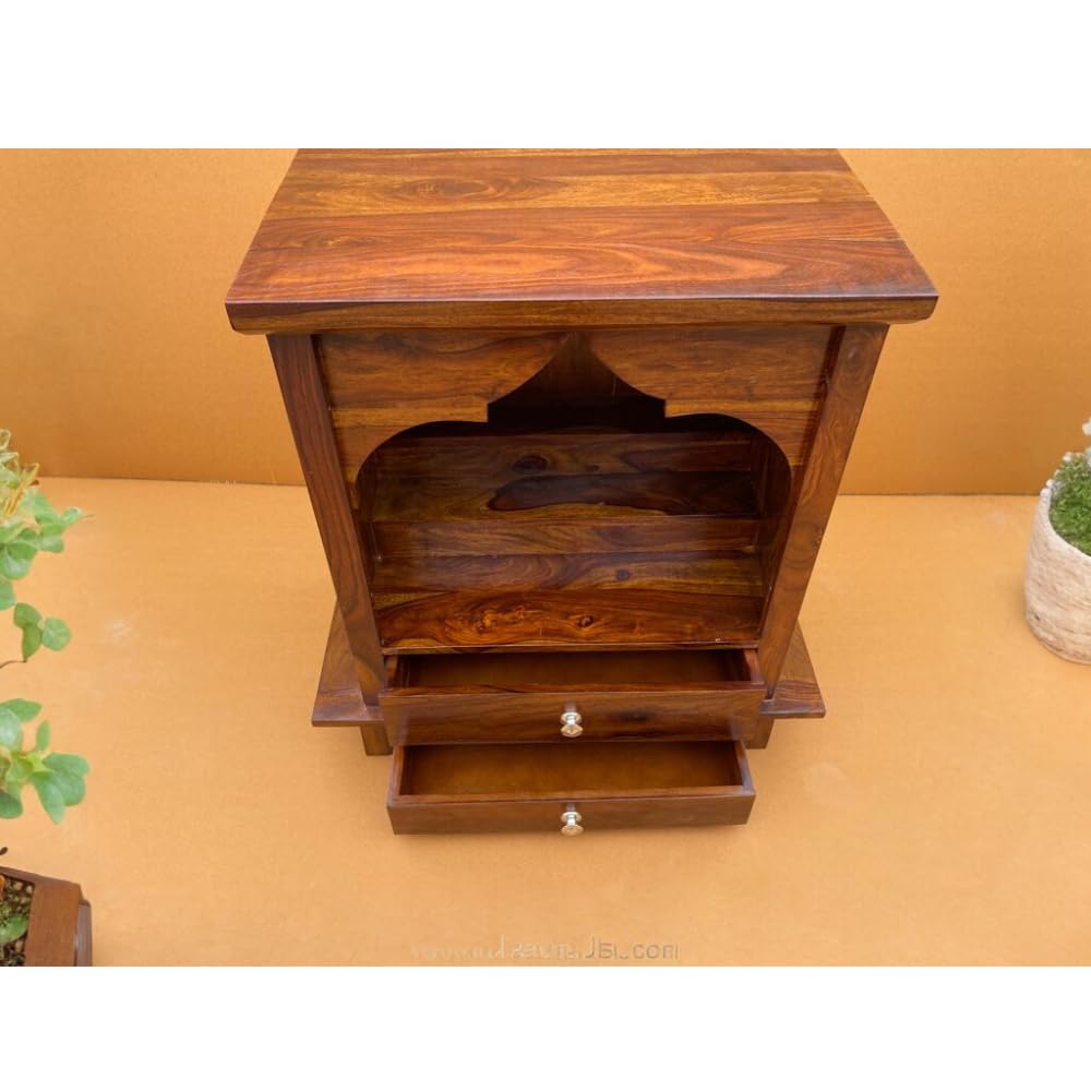 Solid Sheesham Wood Open Pooja Mandir with Drawers