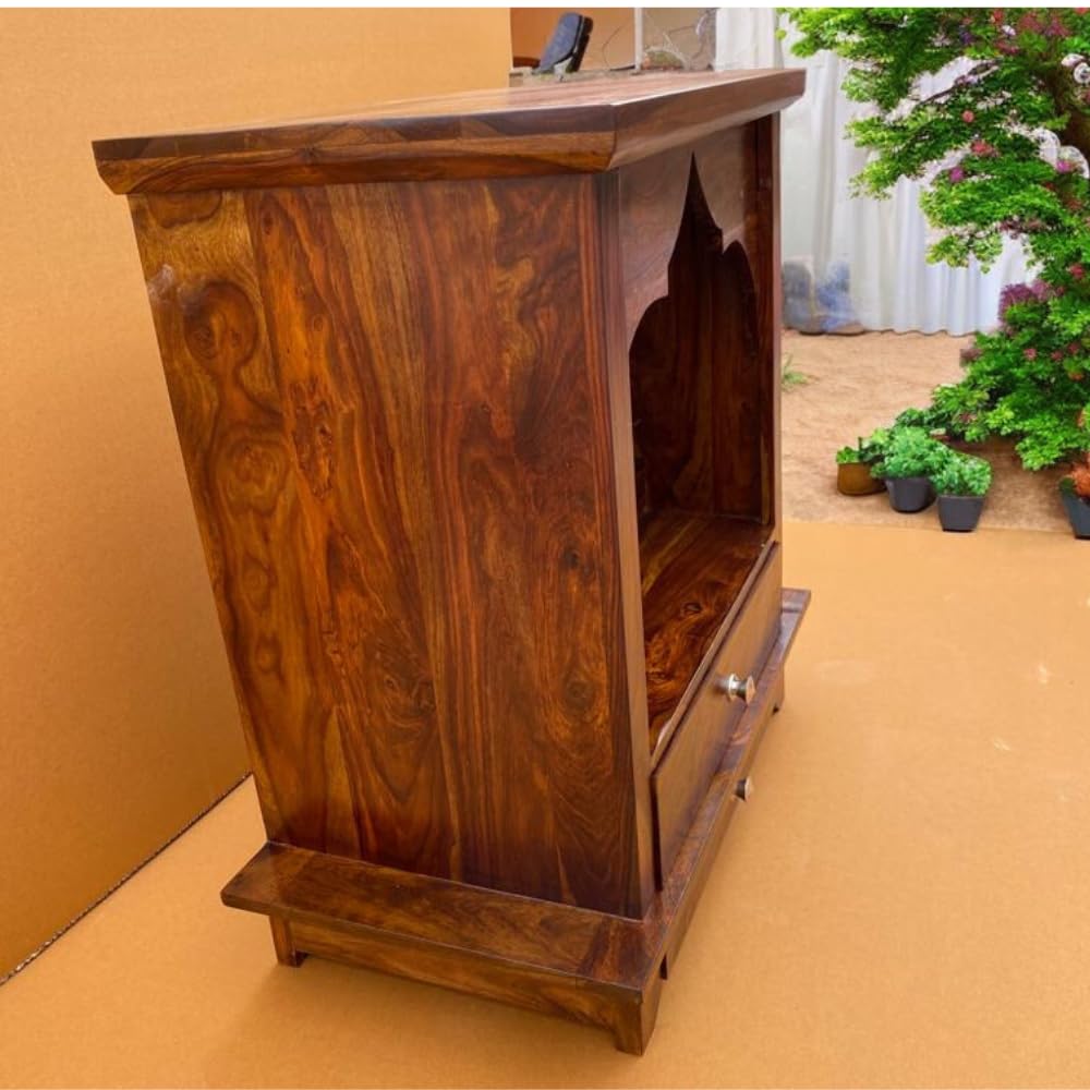 Solid Sheesham Wood Open Pooja Mandir with Drawers