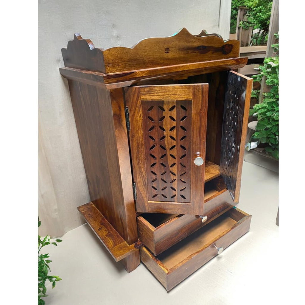 Sheesham Wood Pooja Mandir with Doors & Drawer