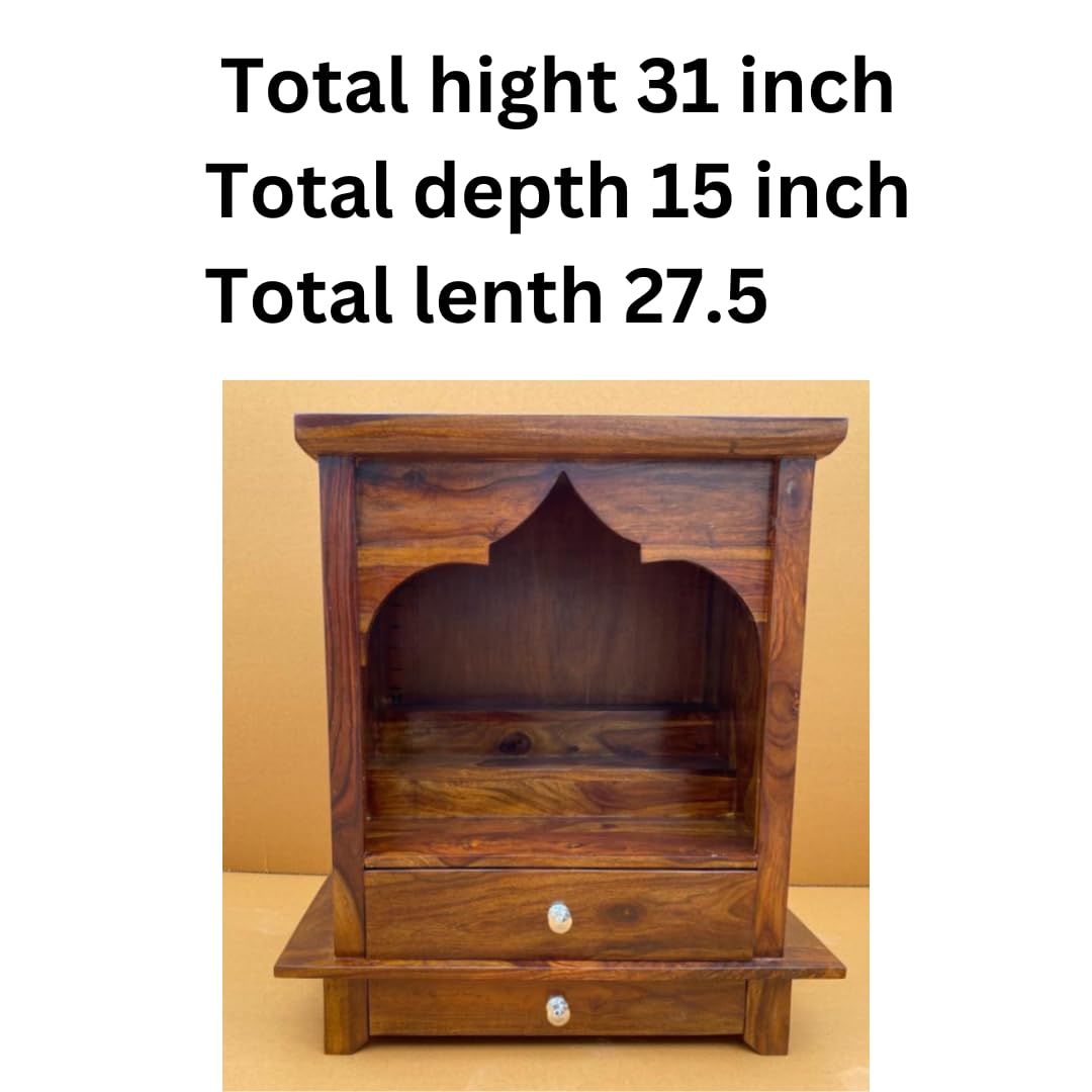 Solid Sheesham Wood Open Pooja Mandir with Drawers