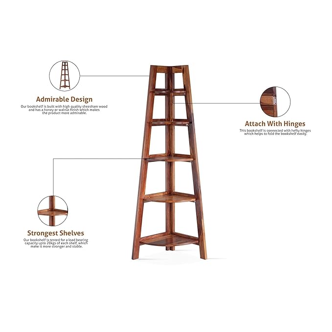 Solid Sheesham Wooden Corner Bookshelf