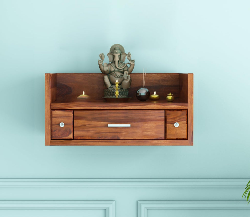 Sheesham Wood Wall Mounted Pooja Shelf