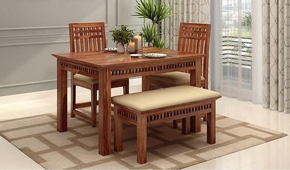 Softloom Sheesham Wood Dining Table Set with Bench - 3 Years Warranty