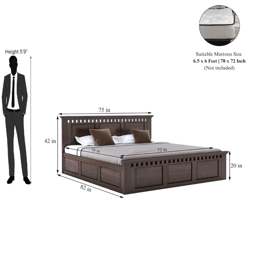 Wooden King size Bed with Storage |Bedroom Furniture - 3 Years Warranty