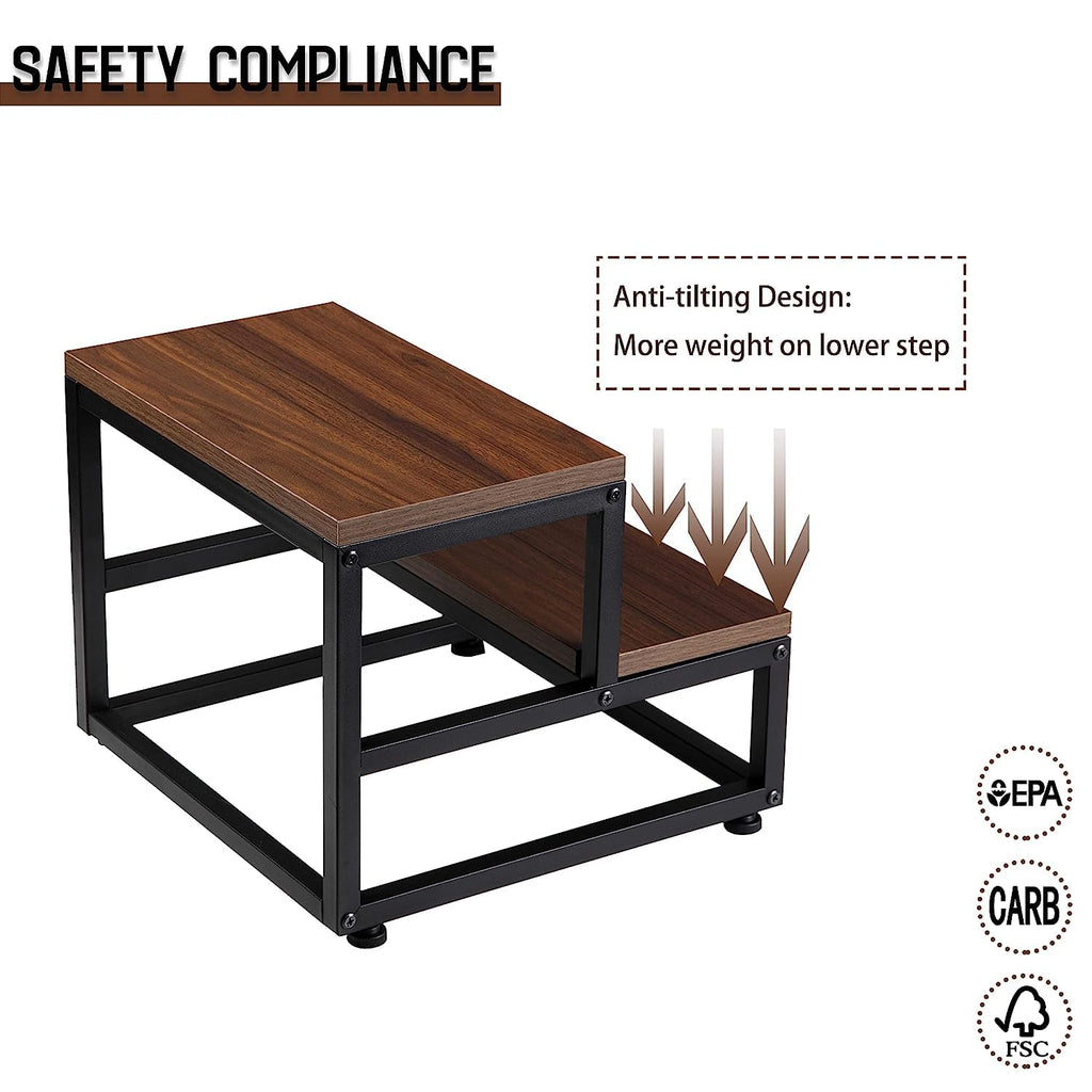 Sheesham Wood & Metal 2-Step Stool for Kitchen