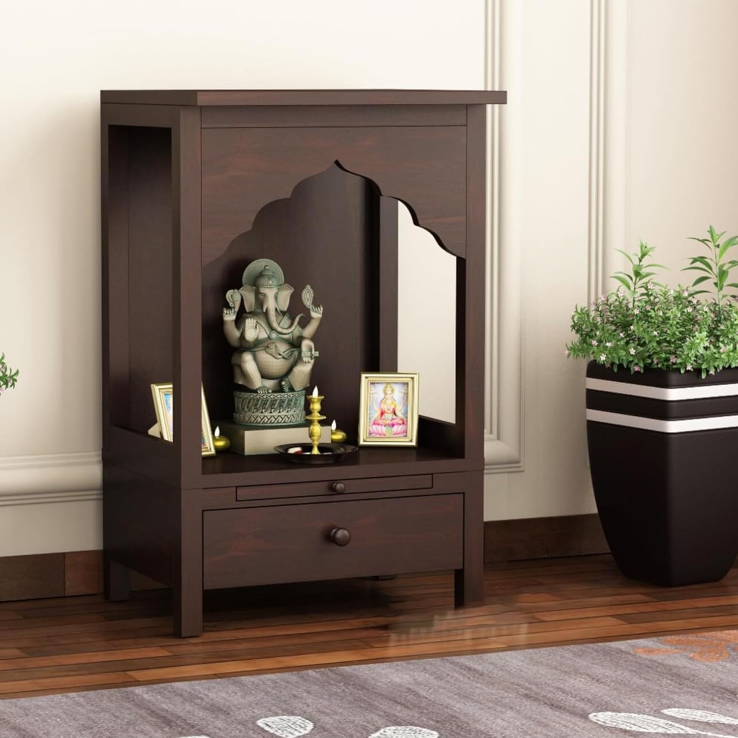 Compact Sheesham Wood Floor Standing Pooja Mandir