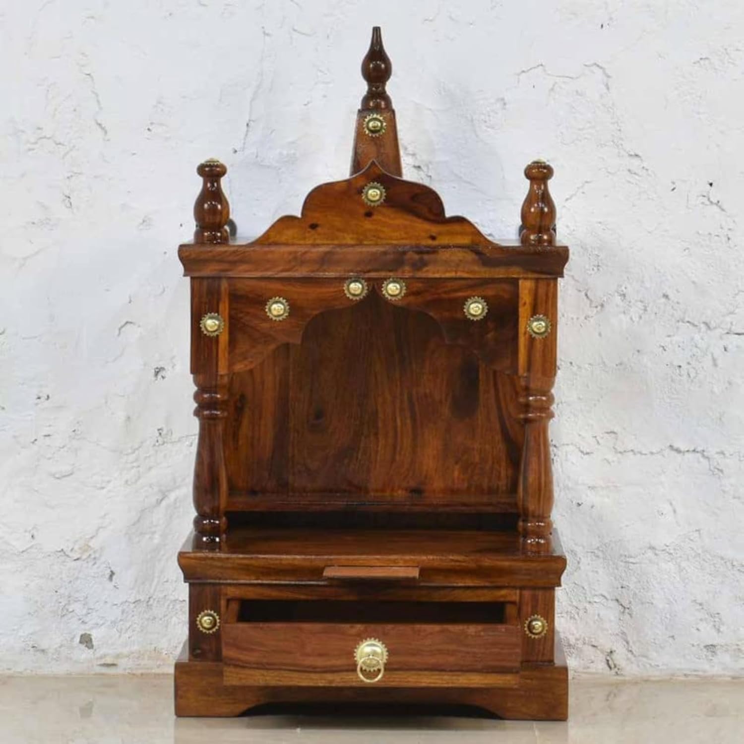 Traditional Sheesham Wood Floor Rested Pooja Mandir