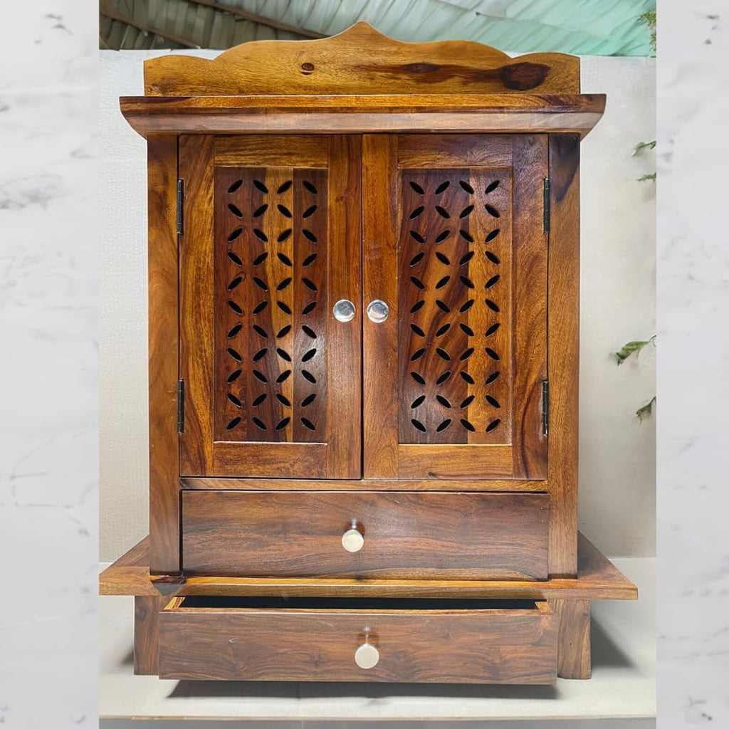 Sheesham Wood Pooja Mandir with Doors & Drawer