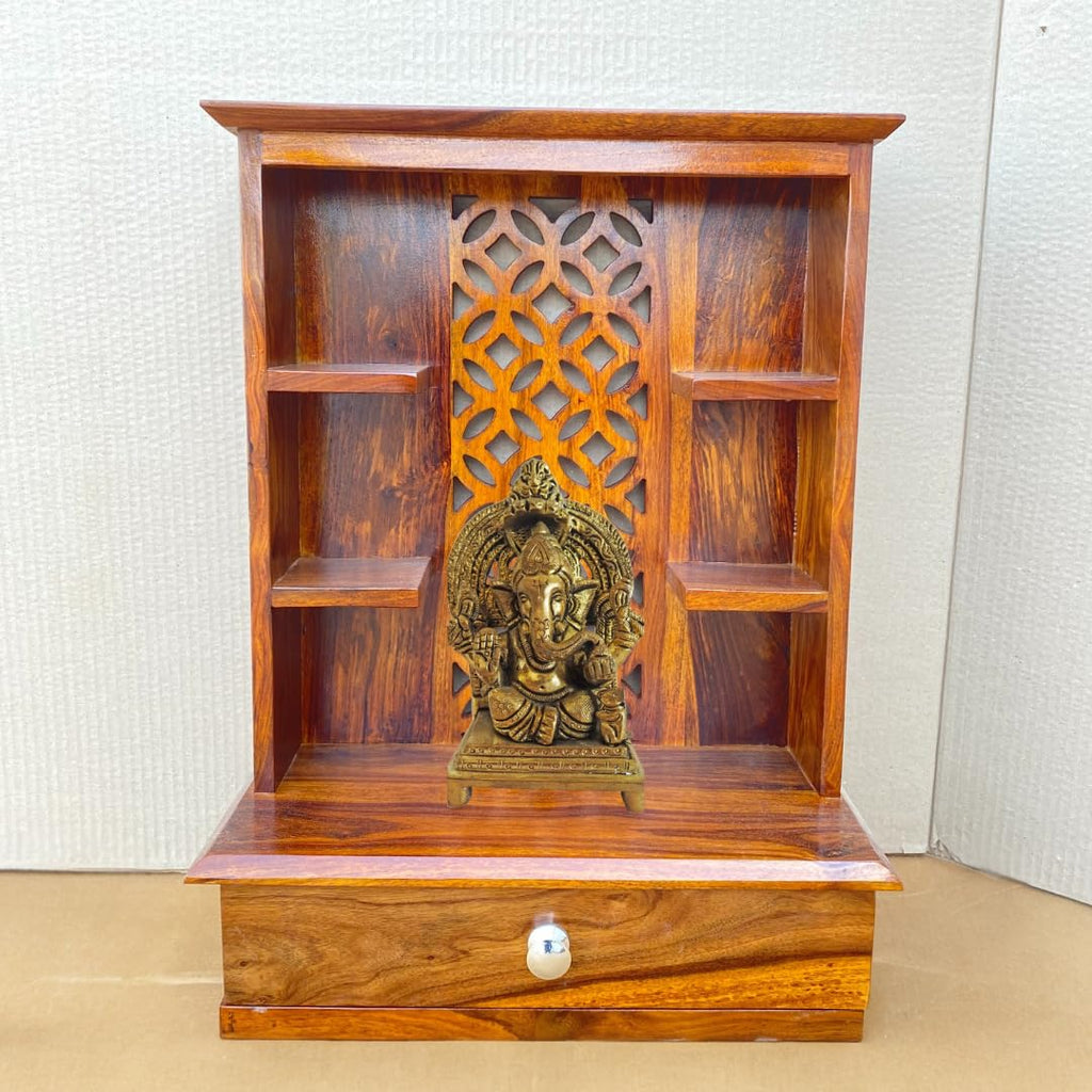 Sheesham Wood Wall Mounted Pooja Shelf