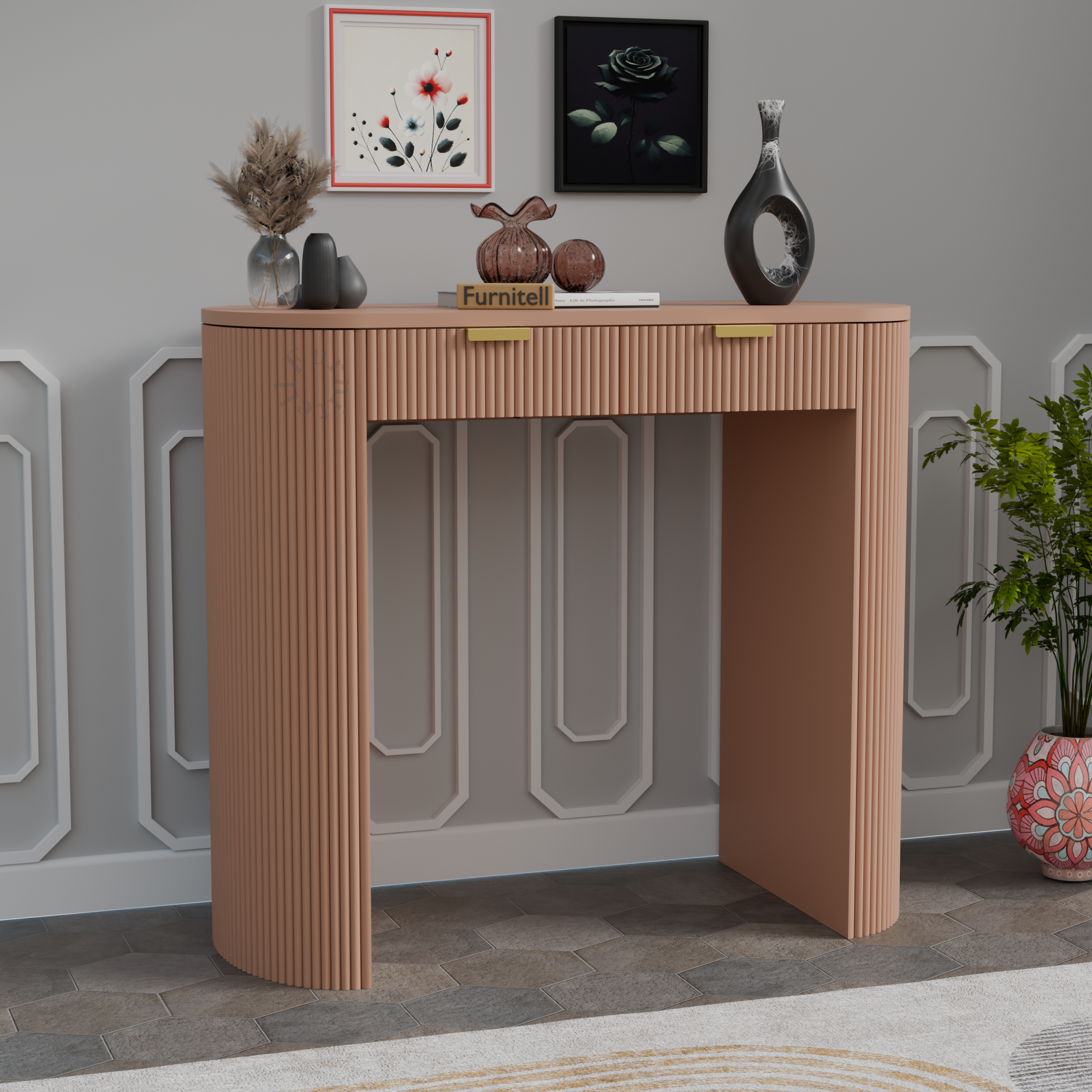 Softloom Modern Fluted Console Table for Living Room | 5 Year Warranty
