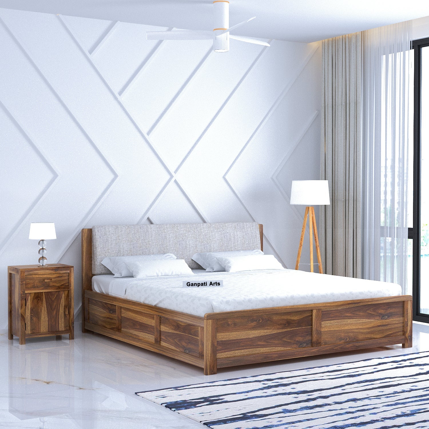 Boston Solid Sheesham Wood Bed With Box Storage - 3 years Warranty