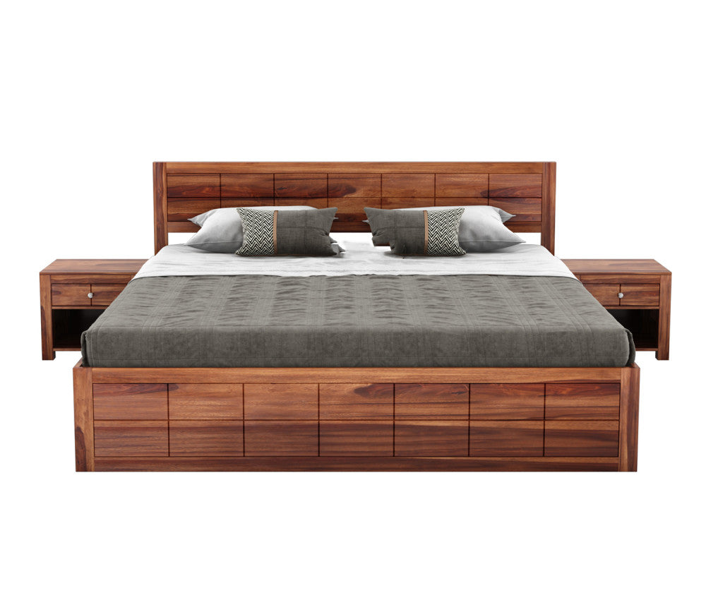 Solid Sheesham Wood King Size Bed with Box Storage - 3 Years Warranty