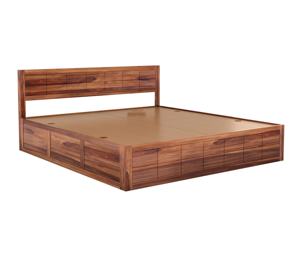 Solid Sheesham Wood King Size Bed with Box Storage - 3 Years Warranty